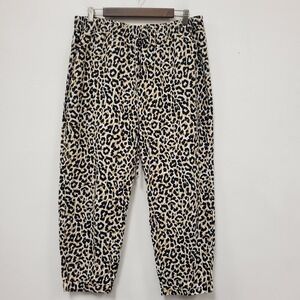 J Crew Womens Linen Cotton Drawstring Cheetah Pants Size 14 Safari Wide Leg